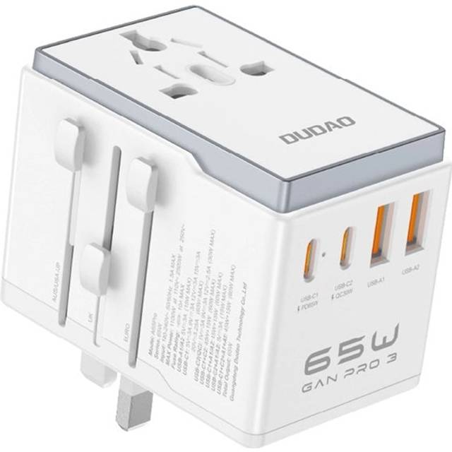 Dudao reseadapter 65W EU/US/JP/AUS/UK 2x USB-C 2x USB-A - Vit