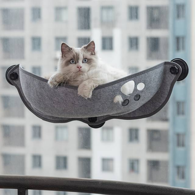 TEMU 1pc Crescent-shaped Suction Cup Window Sunlight Warm Cat Hammock Suitable For Small And Medium Cats For Cats To Sleep