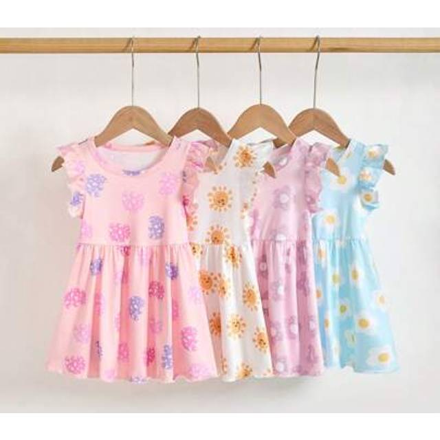 SHEIN 4pcs/Pack Baby/Toddler Girls Cute Floral Print Sleeveless Summer Short Dress Spring Dresses For Baby Girls Toddler Spring Dresses Toddler Summer Dress