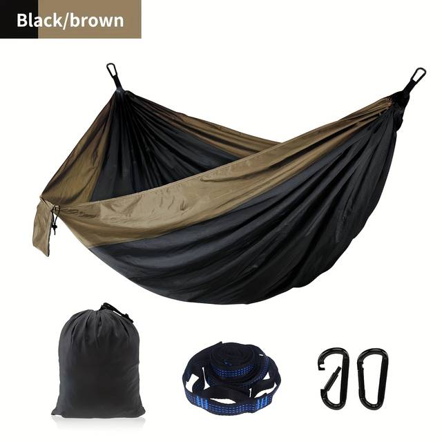 TEMU 1pc Colorful Parachute Hammock, Nylon Outdoor Hanging Bed With Suspension Strap And Black For Camping Survival Travel Outdoor Furniture