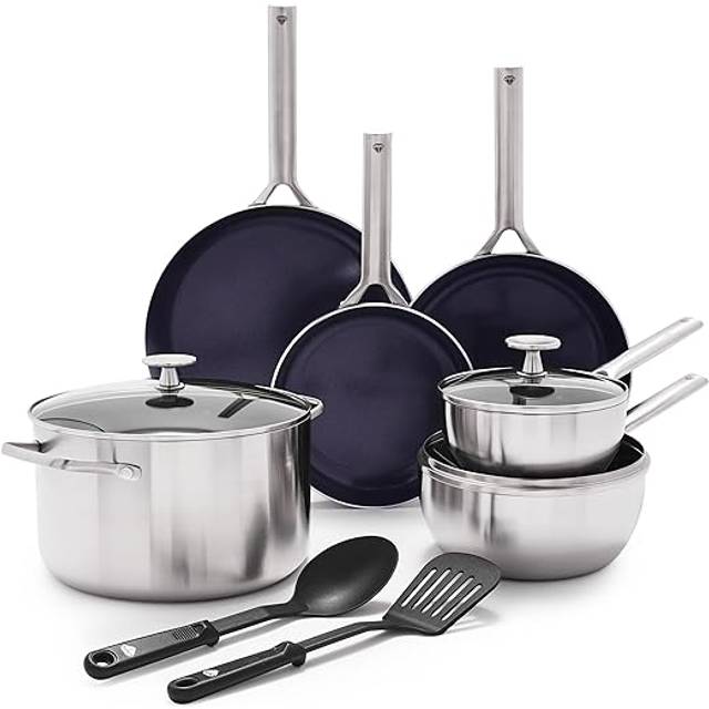 Blue Diamond Cookware Triple Steel Stainless Steel Diamond Reinforced Ceramic Nonstick 11 Piece Cookware Pots and Pans Set