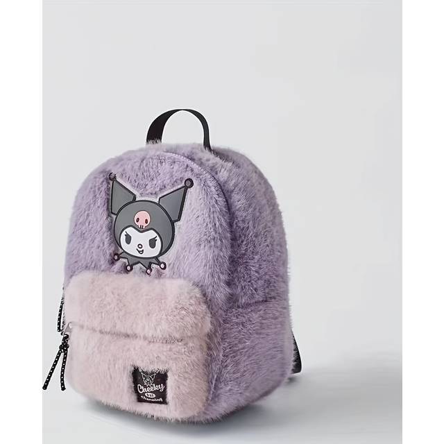 TEMU Kuromi Plush Backpack For Women - Cute Anime Animal Print Corduroy Bag With Adjustable Straps, Lightweight Travel & School Backpack, Purple Cosmetic Organizer Pouch, Soft Texture, Travel Backpack