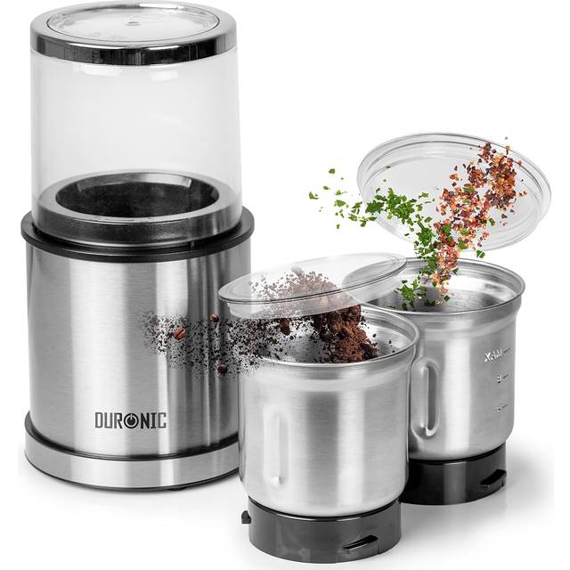 Duronic CG421 2-in-1 Coffee & Spice Grinder, Wet & Dry Electric Grinding Mill, 75g / 220ml, 200W, Mini Chopper, Comes with 2X Grind Cups