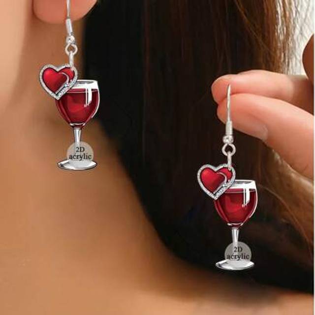 1 par Sommar Carnival Vinglas & Apelsinjuice Akryl 2D Söta Dangle örhängen, Fashion Creative Juice Glas Design Örhängen, härliga snygga tillbehör för - Älskar rödvinsglas (En-Storlek)