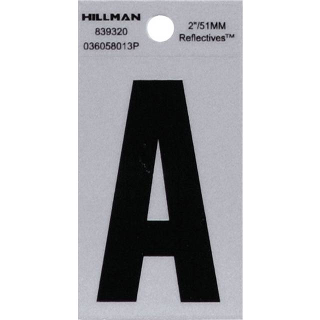 "5028472 2"""""""""""""""" BLK/SLV A ADHV 1PC Hillman 2 in. Reflective Black Mylar Self-Adhesive Letter A 1 pc (Pack of 6)"