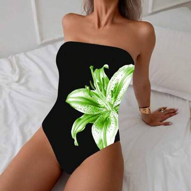 SHEIN Women&#39;s Elegant One-Piece Sexy Shapewear Solid Color Bandeau Monokini Swimsuit