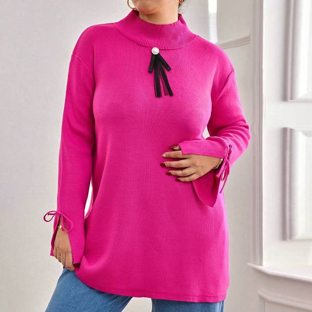 SHEIN Plus Size Women&#39;S Sweater With Bow Knot And Split Flare Sleeves