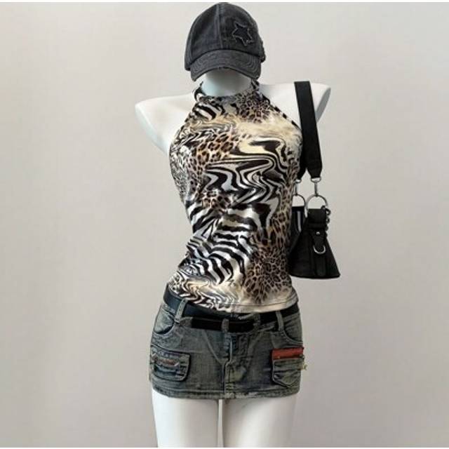 SHEIN Summer  Concert Outfit Women Western Graphic  Music Festival Graphic Leopard Backless Crop Tops