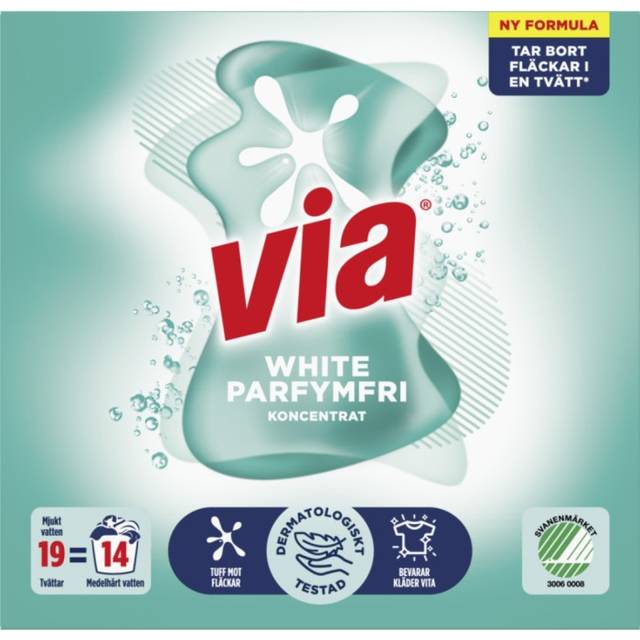 Via White Sensitive Parfymfri Tvättmedel 760 g - Multi
