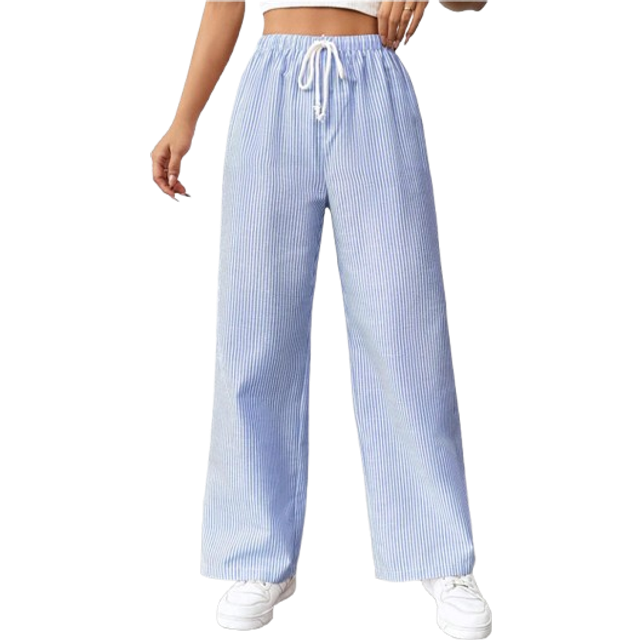 SHEIN Women&#39;s Tie Waist Pinstripe Straight Leg Pants