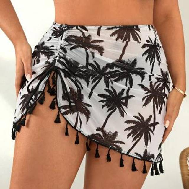 Swim Vcay Plus Size Floral Print Fringe Hem Casual Loose Cover-Up, Suitable For Vacation For Summer Beach Vacation