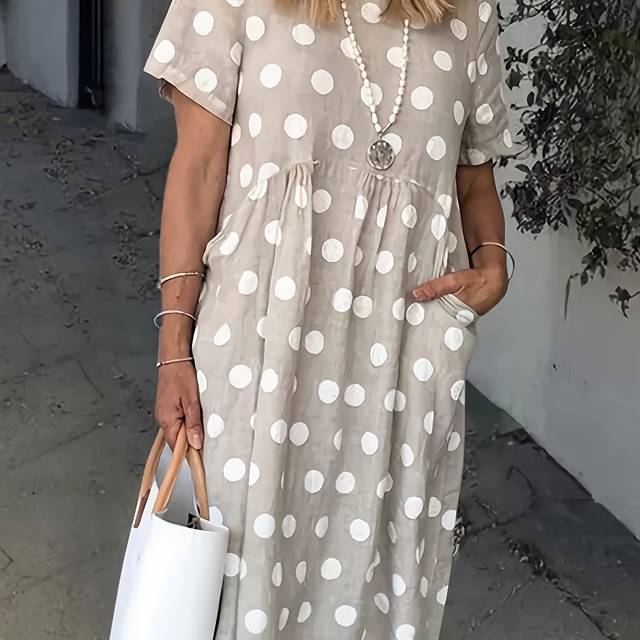 TEMU Women's Red Polka Dot Sleeveless Dress - Style, Short Sleeve, Pendulum Neckline, Casual Adult Fashion, Casual Summer Dress | Print Dress | Glossy Finish