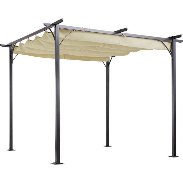 3m x 3m Metal Pergola - Beige (230cm H X 300cm W X 300cm D)
