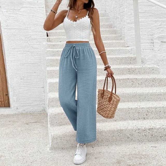SHEIN Women Solid Color Minimalist Style Pants, Suitable For Summer