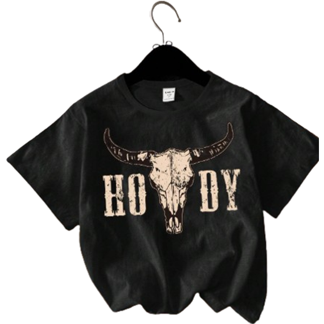 SHEIN Crow Boy & Cow Head Printed Round Neck T-Shirt, Simple & Casual Western Style Outfit For Young Boys, Suitable For Summer