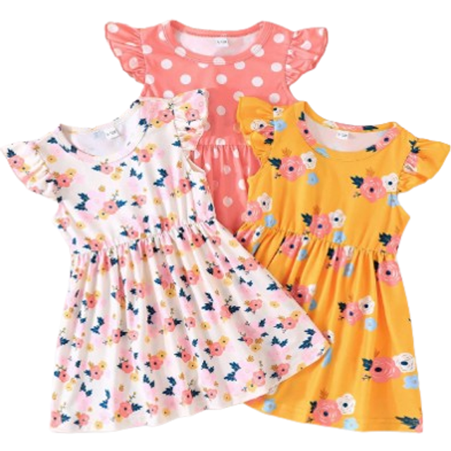 3 st/set Baby Girl Söta och lekfulla blommor prickiga tryckta klänning kostym för sommar - Multifärgad (6-9M,9-12M,12-18M,18-24M,2-3Y)