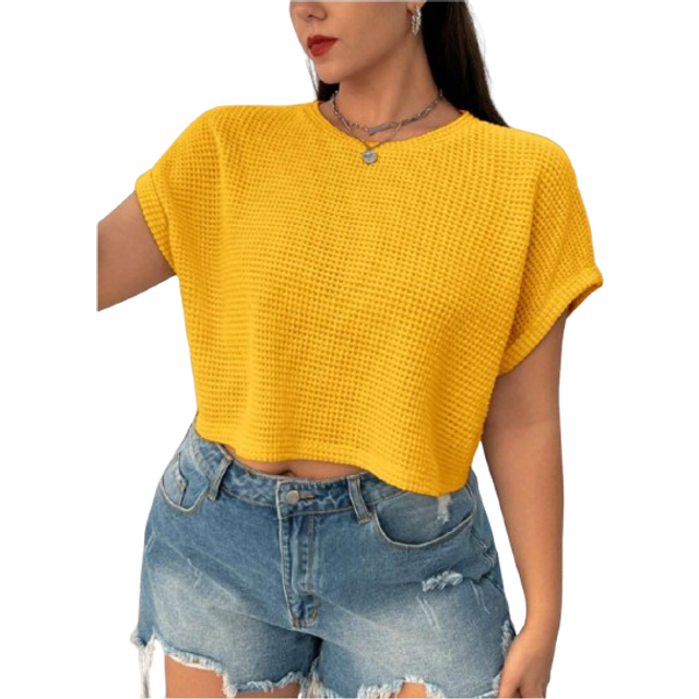 SHEIN Plus Size Women&#39;s Fashionable Beige Knitted Short Sleeve T-Shirt