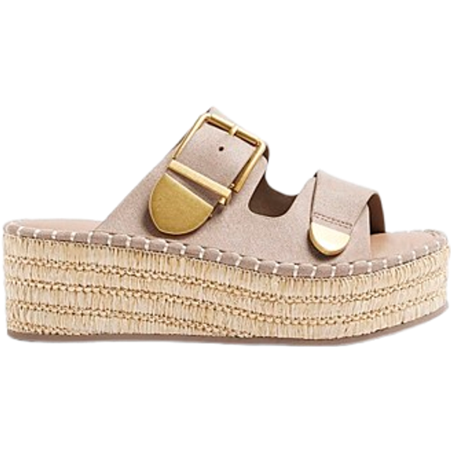 River Island Womens Beige Buckle Platform Wedge Sandals - 3