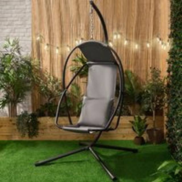 Garden Egg Chair Hanging Outdoor Seat Chair Pod Swing Hammock Patio - Charcoal - One Size