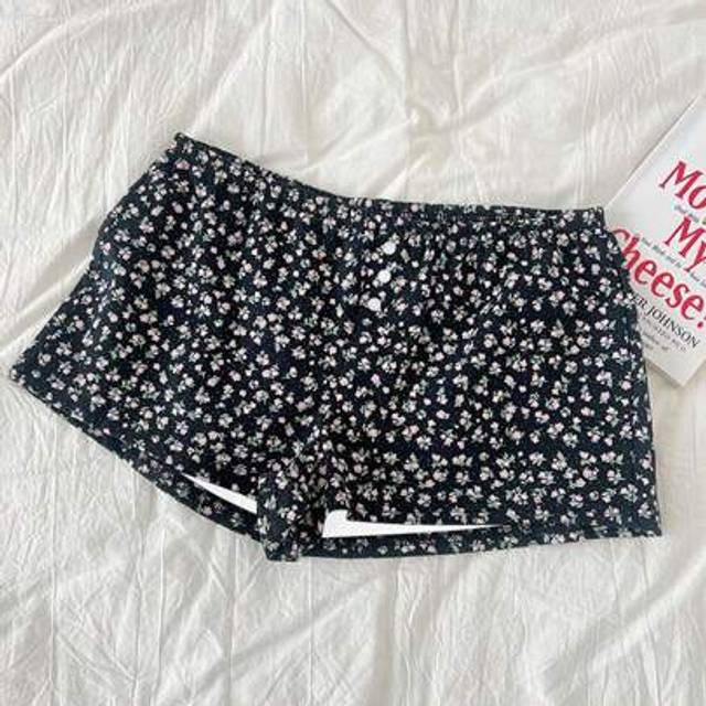 Damsvarta Ditsy blommiga elastiska midja 3-knappars Casual & Lounge Shorts - Multifärgad (L,M,S,XS)