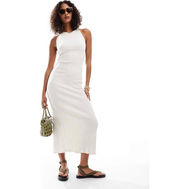 Stradivarius Textured halter midi dress Ecru L