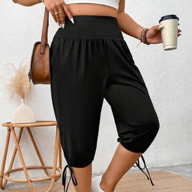 SHEIN Elegant Casual Plus Size Women&#39;s Slant Pocket 7/8 Pants