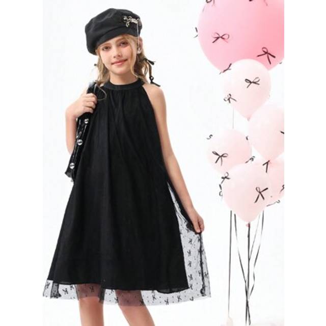 SHEIN Tween Girls Butterfly Pattern Bow Lace A-Line Dress