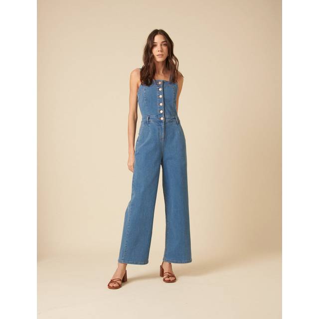 Nobody's Child – Aster – Mellanblå jumpsuit med knäppning och axelband i denim