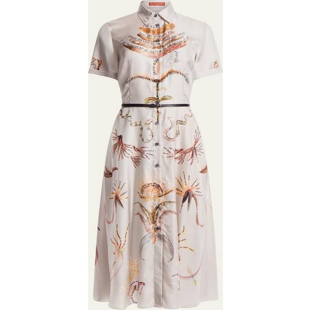 Kiera Printed Short-Sleeve Silk Midi Shirtdress - MOONLIGHT FIGURATIVE - 36 FR (4 US)