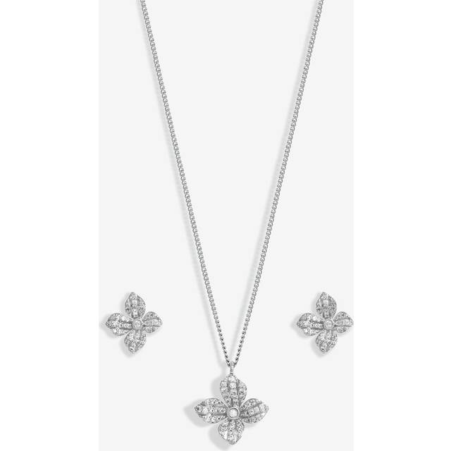 Jon Richard Jon Richard Rhodium Plated Cubic Zirconia Floral Set - Gift Boxed