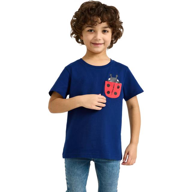 Lindex Kids' Ladybird Pocket T-Shirt, Dark Blue
