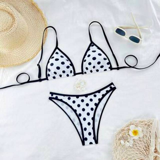 SHEIN Women&#39;s Polka Dots Print Tie-Front Sexy Bikini Set For Beach Vacation
