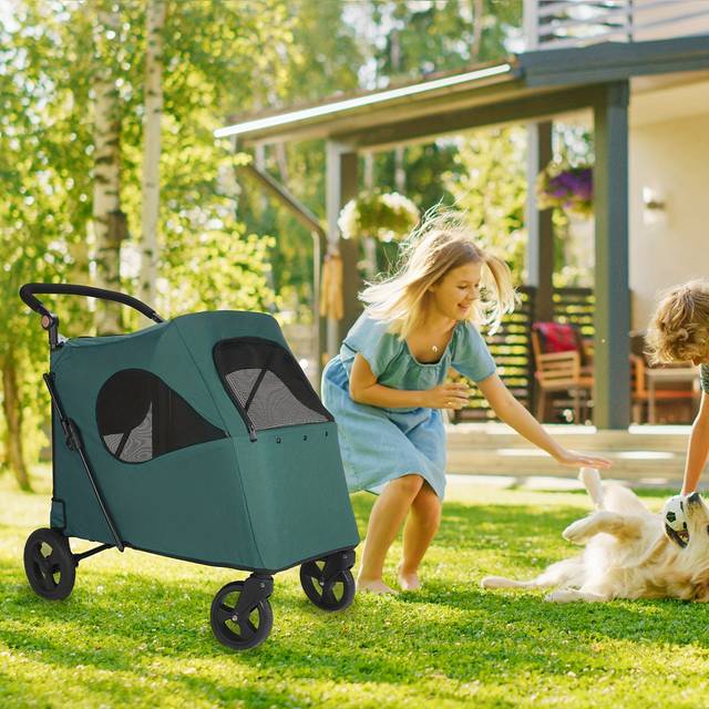 TEMU Pet Stroller For Large Dogs, Up To 66 Lbs Pet Pram Adjustable Handle, Folding Dog Buggy, Xxl Storage Double Pet Pram + Gift Dog Poop Bags