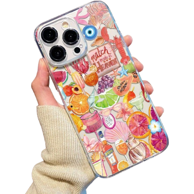 SHEIN 1PC Transparent TPU Full Coverage Fruit Pattern Phone Case With Anti-Drop And Anti-Fingerprint Features Compatible With IPhone