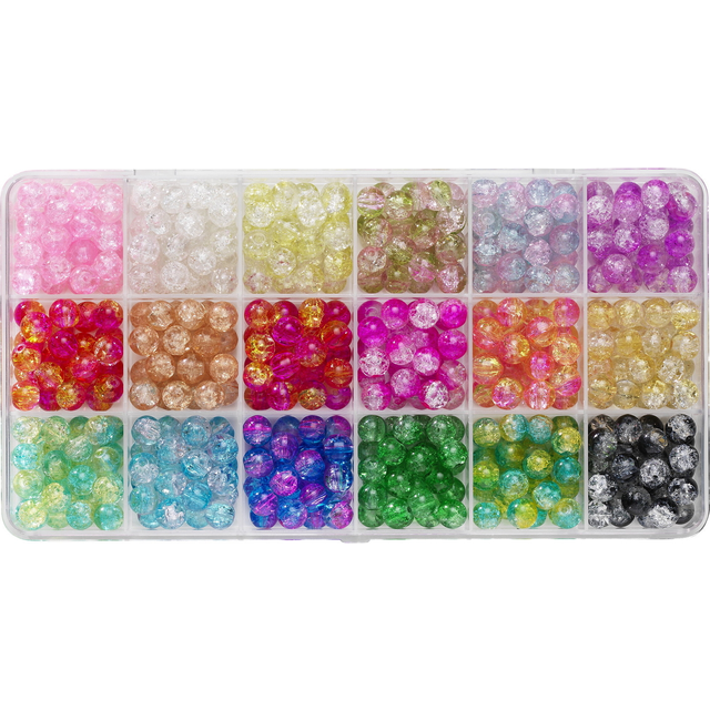 Krackelerade glaspärlor, crackle beads, ca 450 st. i 18 fina färger, Ø8 mm