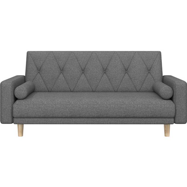 color 3 Seater Button-tufted Fabric Convertible Sleeper with 2 Bolster Pillows - Dark Grey (86cm H X 185cm W X 86cm D)