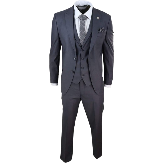 (44) Mens 3 Piece Suit Plain Tailored Fit 1920s Formal