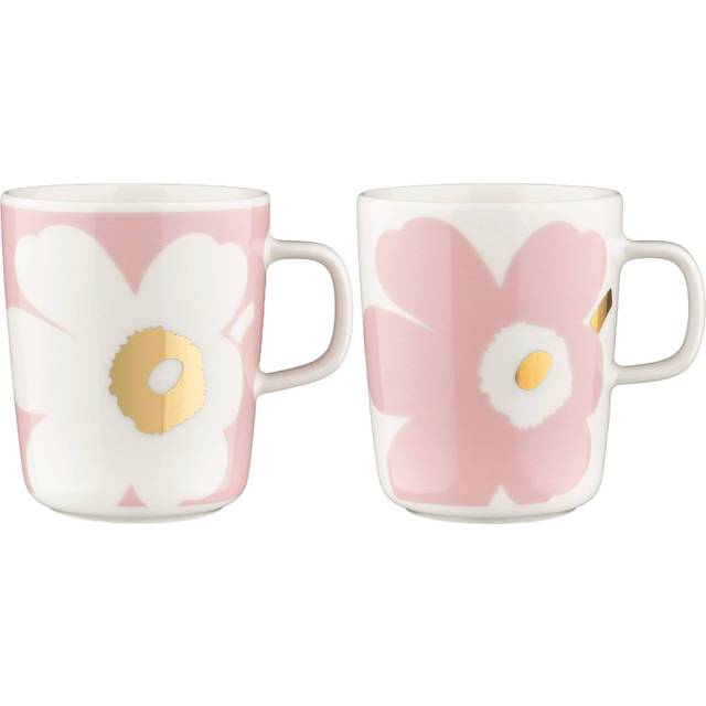Juhla Unikko mugg 2,5 dl 2-pack, vit/rosa/guld - Vit/rosa/guld