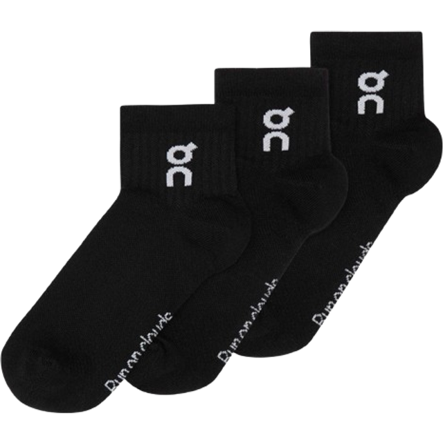 ON Logo Black Mid Socks 3 Pack, Size: XS