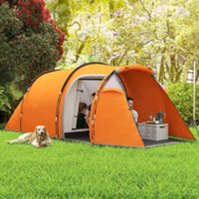 Outsunny 3 Man 2-Room Tent Camping Tent With Living Area Air Vents Orange, Orange