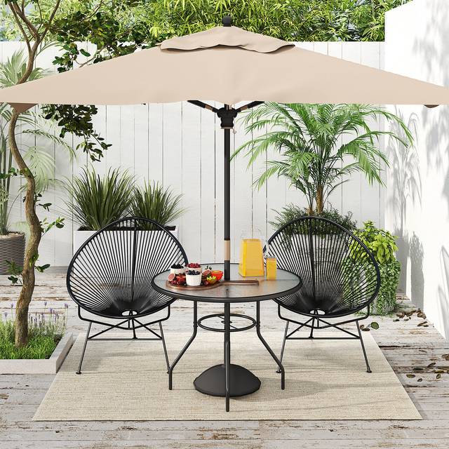 Outsunny Outdoor Round Dining Table Tempered Glass Top Steel with Parasol Hole 100cm