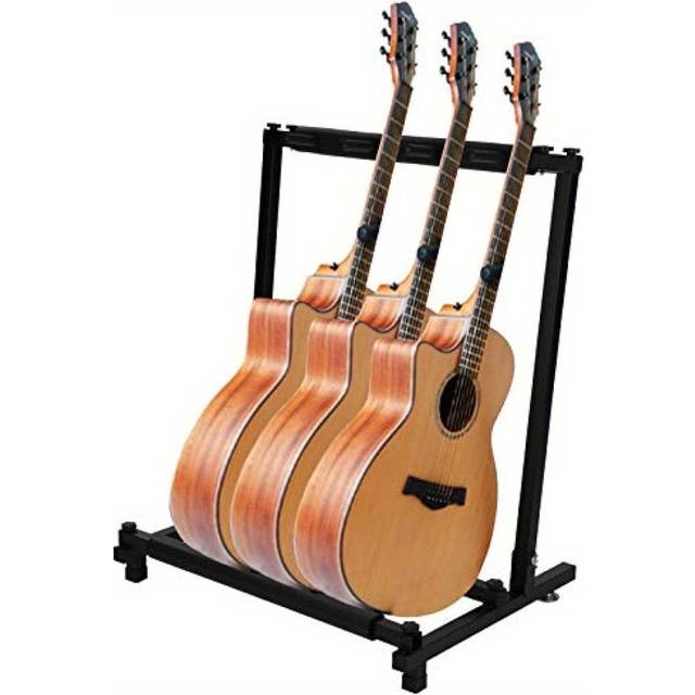TEMU 3-slot Foldable Guitar Stand - Metal & Soft Padded Display Rack For Electric, Bass, & Acoustic Guitars - Space-saving, Easy Assembly With Non-slip Feet - Black, Guitar Accessories