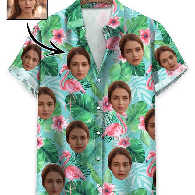 TEMU Custom Photo Hawaiian Shirt For Men, Polyester Casual Lapel Collar, Non-stretch Fabric, Short Regular Sleeves, Summer All-, Single Breasted, Regular Fit, With 110g/m² For Weekend Casual Wear