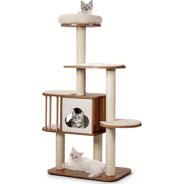 TEMU Costway Large Cat Tree - Multi-level Wooden Activity Center With Scratching Posts, Cozy Condo & For Indoor Cats | Sturdy & Furniture For Climbing, Jumping, Lounging
