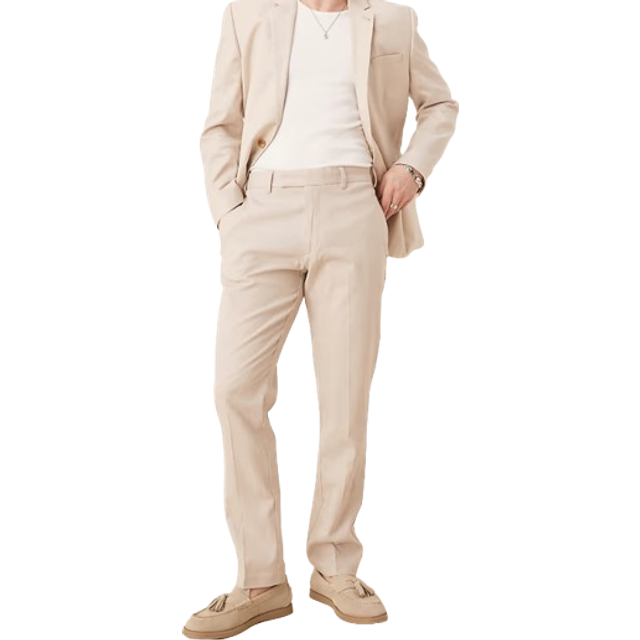 ASOS DESIGN – Ljusbeige, smala finbyxor i linnemix-Naturlig