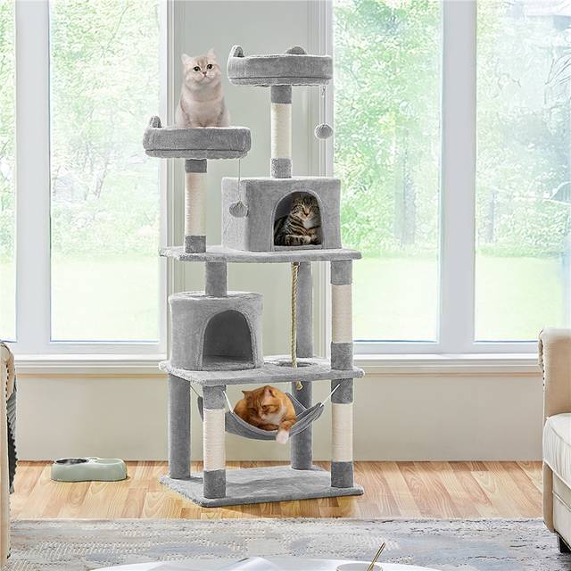 TEMU Yaheetech 158cm Cat Tree Multi Level Cat Tower Cat Furniture With 2 Padded /2 Condos//2 Balls For Small- To Medium-sized Cats, Dark Gray/light Gray//black/pink