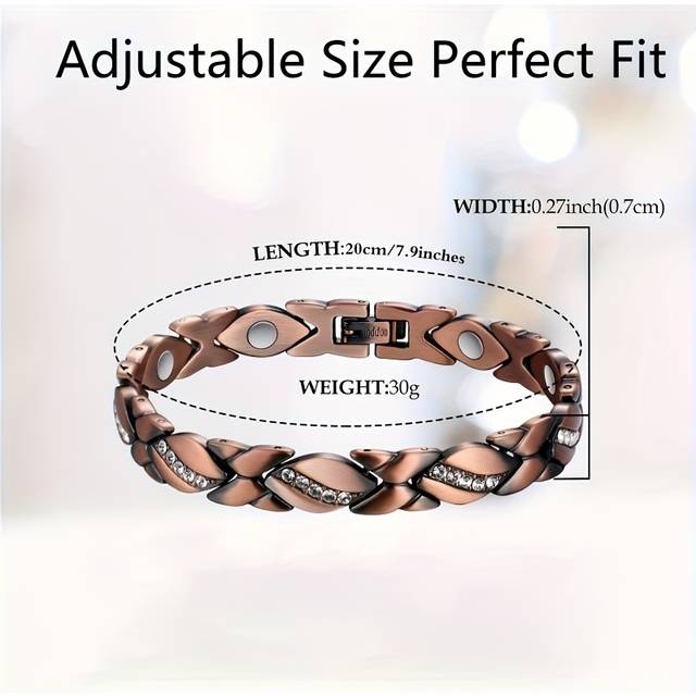 TEMU Copper Magnetic Bracelet For Women, 3500 , Adjustable, Crystal Embellishment, Hypoallergenic, Ideal Day/christmas Gift