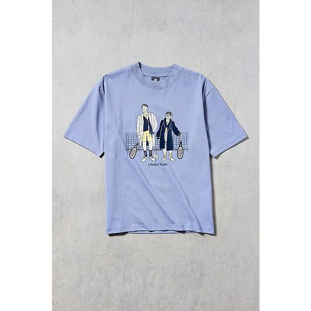 New Balance Men's A Perfect Match Tennis T Shirt in Blue Cotton Jersey, size Large