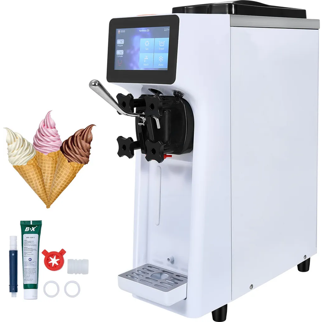 VEVOR Kommerzielle Eiscreme-Maschine, 10 L/h Leistung, 900 W, Softeismaschine f&#xFC;r eine Geschmacksrichtung, auf der Arbeitsplatte, mit 4 L Trichter, 1,6 L Zylinder, LCD-Bildschirm, Vork&#xFC;hlung