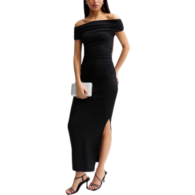 New Look Women's Plus Size Black Bardot Off Shoulder Midi Dress Curves - UK 18